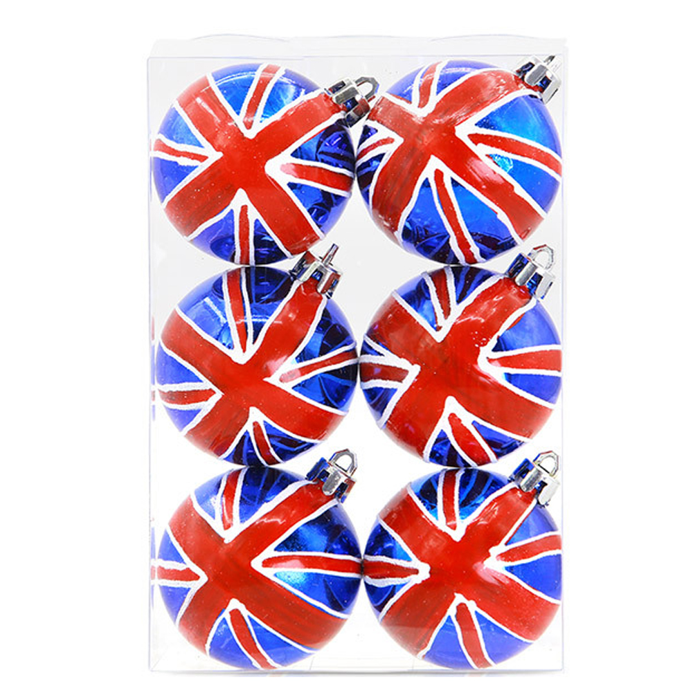 

6Pcs Creative Stripe Christmas Balls Novelty Glaze Finish Balls 6Cm Reusable Hanging Ornaments For Holiday (English Flag P