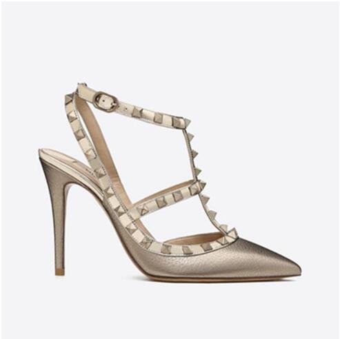 

New fashio women high heels sandals wedding shoes Patent Leather rivets Sandals Women Studded Strappy Dress Shoes v high heel Shoes +box #23