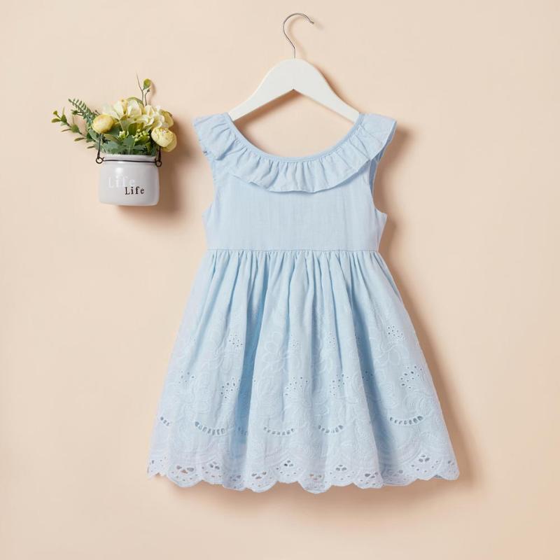 

PatPat 2020 New Summer and Spring Baby / Toddler Girl Stylish Hollow Out Bowknot Solid Dress Sleeveless Dresses, Sky blue
