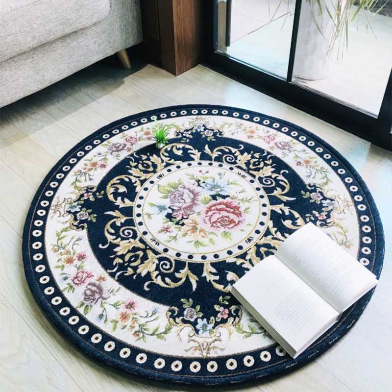 

FAMIFUN Round Jacquard Carpet European Coffee Table Mats Door Non-Slip Mats Living Room Dornier Carpet Home Decoration