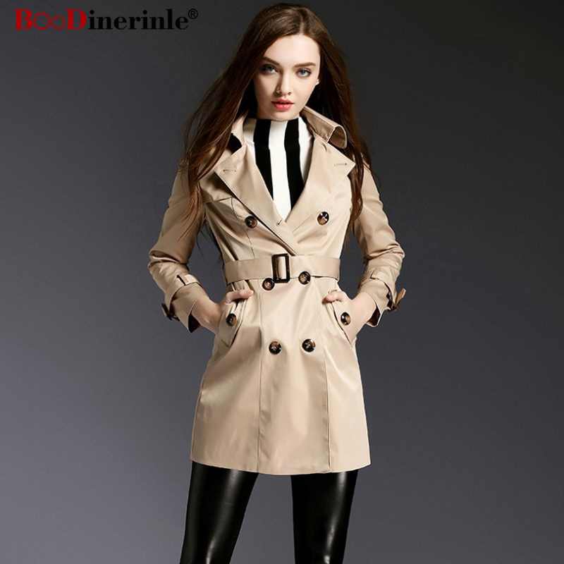 

Autumn Women' Windbreaker Casual Double-breasted Slim Long Trench With Belt Female Retro European Style Rainproof Outwear JK067, Black
