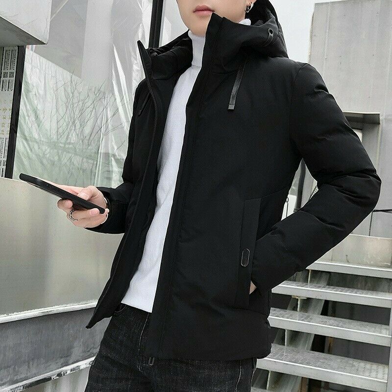

Men Thicken Hooded Jacket Quilted Cotton Outwear Padded Winter Warm Outwear Parka Coat Slim L015, Dark gray