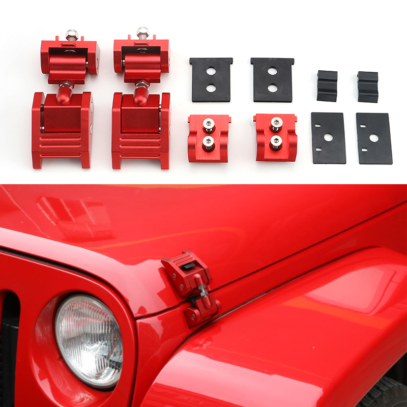 

Red Aluminum Ally Hood Latches Hood Catch Latch Set For Jeep Wrangler JK 2007-2017 Car Exterior Accessories