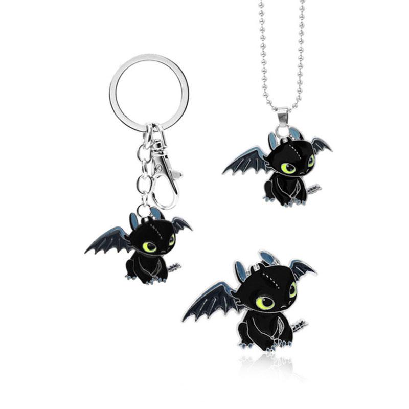 

How To Train Your Dragon 3 Toothless Night Fury Animal Keychain Necklace For Keys Car Bag Key Ring Handbag Key Chains kids toys