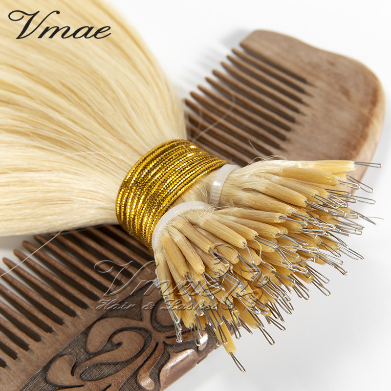 

VMAE Nano Ring Human Hair Extensions European Russian Indian hair Straight 100g Black #1001 #60 Blonde Double Drawn One Donor Raw Virgin Tip Keratin Pre Bonded hair