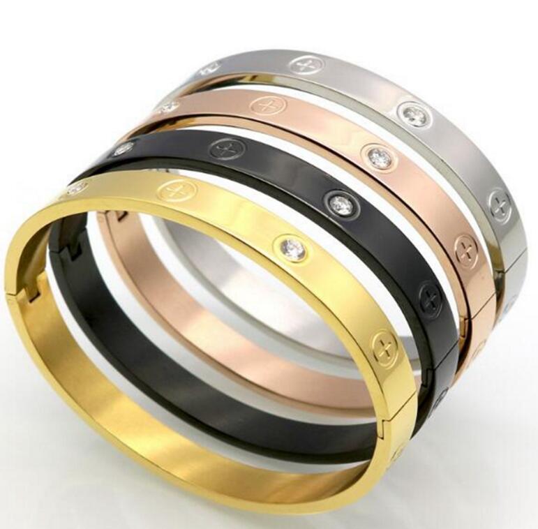 

Hot Pulseira Titanium Buckle Bracelets&Bangle For Women Men Crystal Cuff Bracelet Wedding Couple Love Jewelry Bijoux Best Friendship Gift, Black