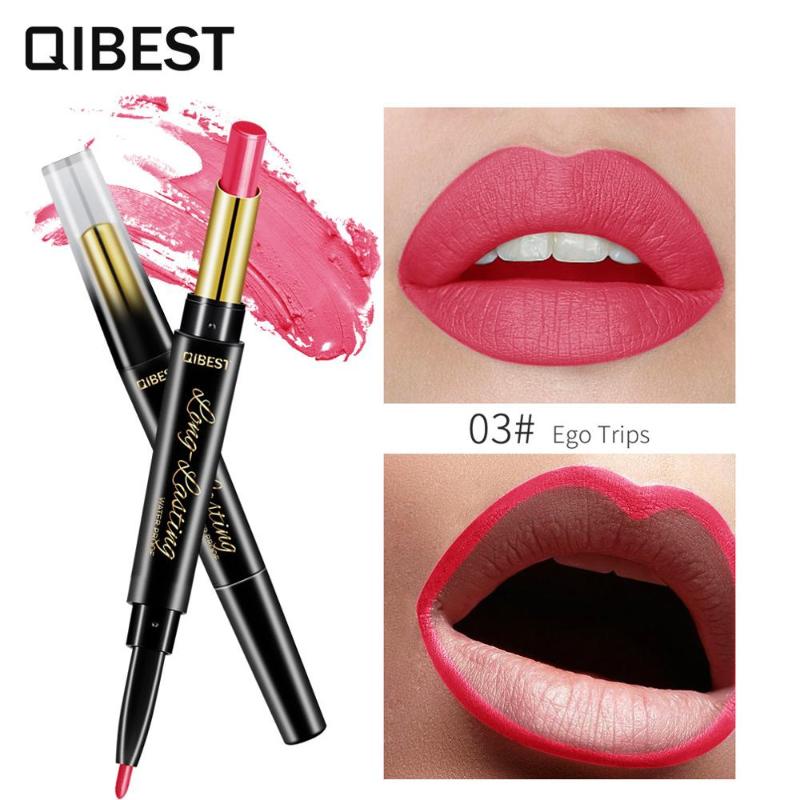 

QIBEST 15colors dual head lipstick Moisturizing Matte Lipstick & Lip Liner Rotating Lip Liner, Color 4