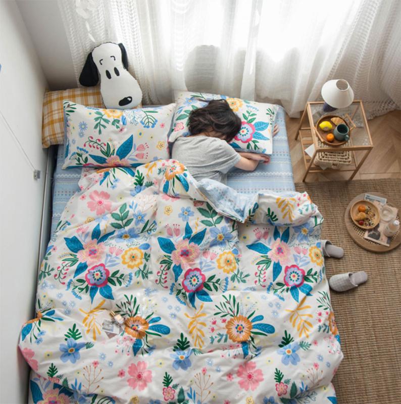 

Colorful floral bedding set teen child, full queen king cotton single double home textile bed sheet pillow case quilt cover, Picture color