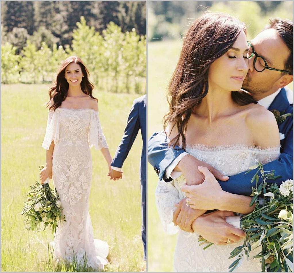 

2019 Bohemian Wedding Dresses Off Shoulder Half Sleeve Lace Appliqued Boho Bridal Gowns Custom Made Country Simple Mermaid Wedding Dress, Silver