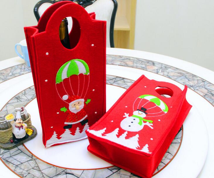 

2pcs/lot Embroidered red wine bottle bag Christmas gift bag vertical shape of Christmas handbag decoration supplies