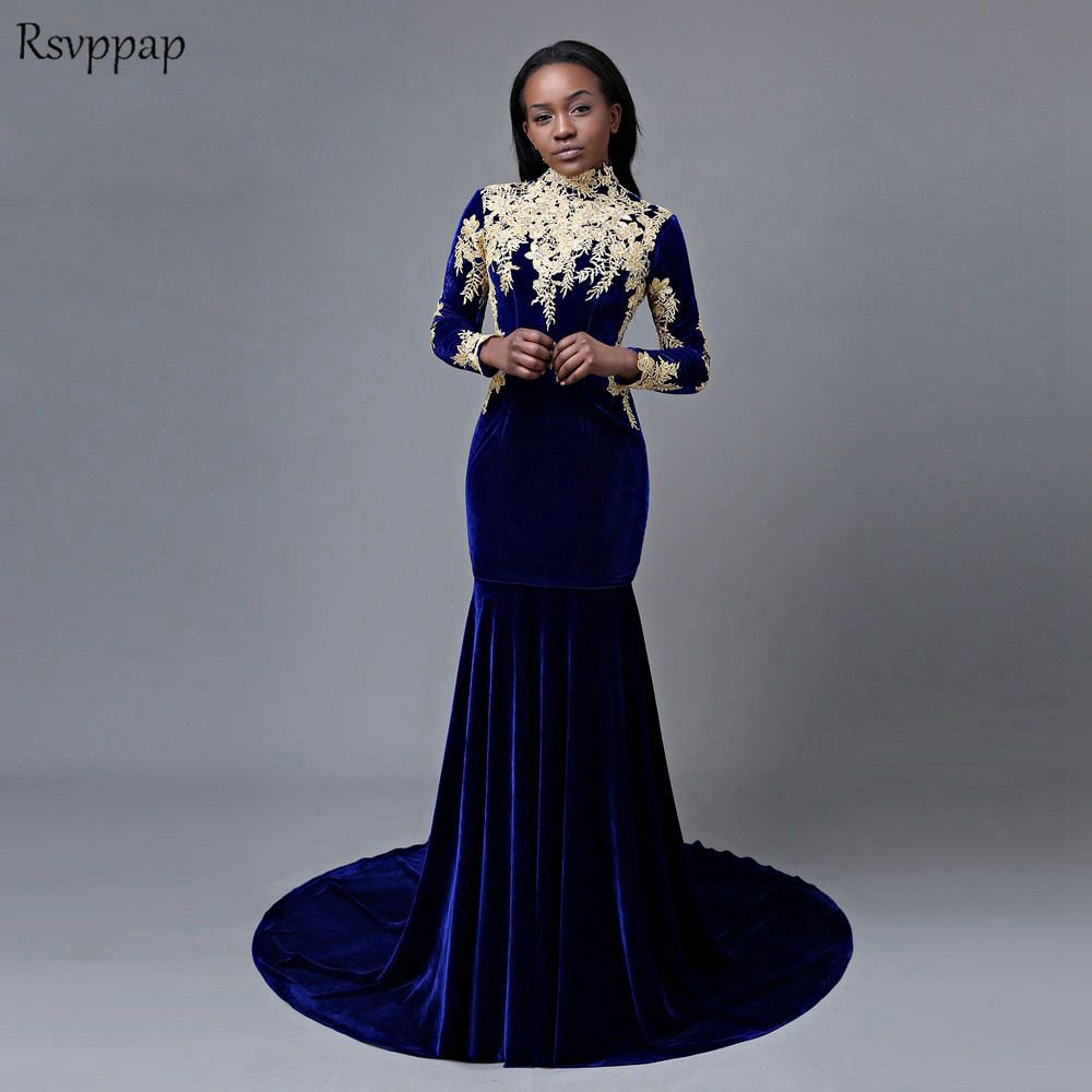 long sleeve velvet prom dress