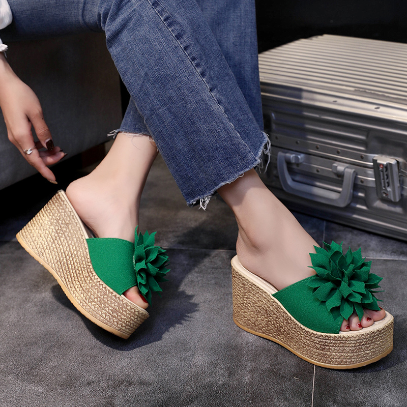 

Women Slippers Platform Wedge Women Slipper Appliques Slides Beach Sandals Slides Summer Ladies Mules Clog Shoes Girl, Beige