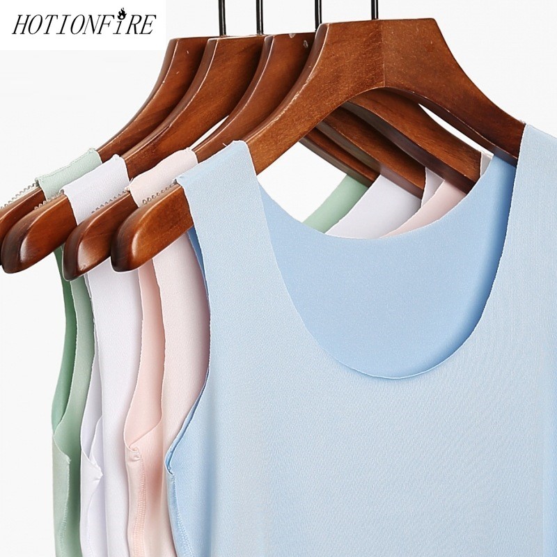

Ladies No Trace Ice Silk Vest Spring Summer Base New Thin Style Milk Silk Sports Speed Dry Clothes Running Sling Cool Women Vest, Beige