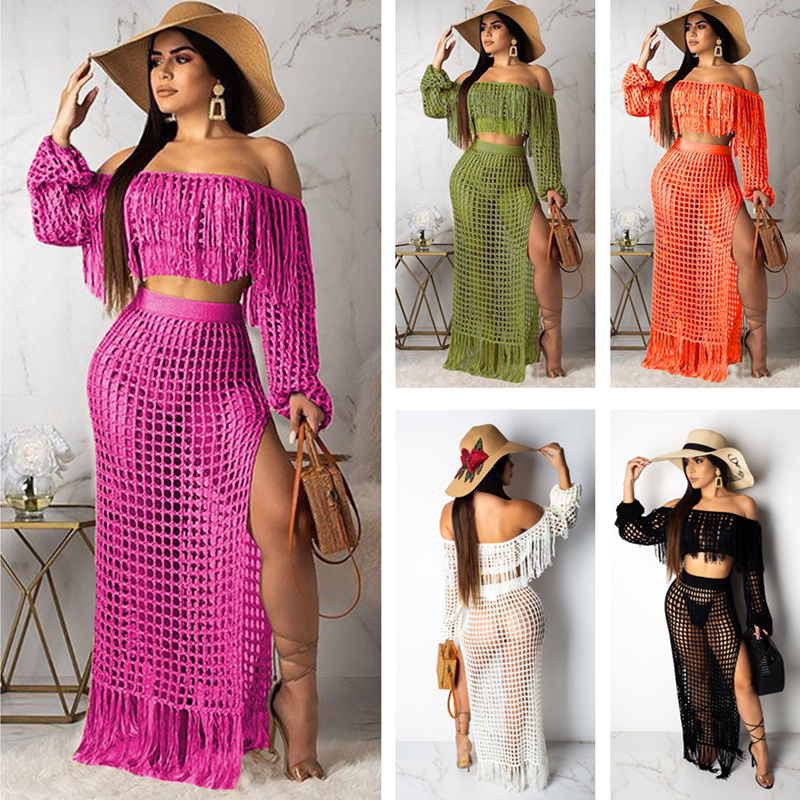 Le donne Tunica Tassel Bikini spiaggia coprire vestito in pizzo all/'uncinetto Estate Costume da bagno