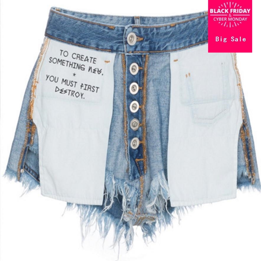 

Ins hot sale negative design outer wear jean shorts female 2018 summer fashion new streetweart High waisted denim shorts L732, Light blue