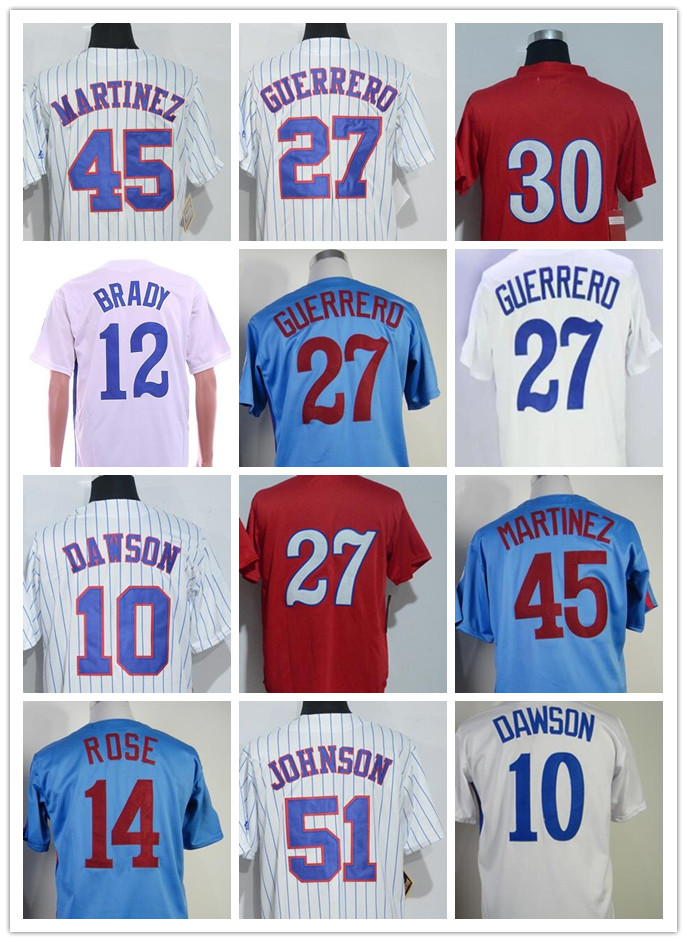 

Mens Vintage #27 Vladimir Guerrero Jersey Montreal #12 Brady 14 Pete Rose #30 Tim Raines #45 pedro martinez Baseball Jerseys, As
