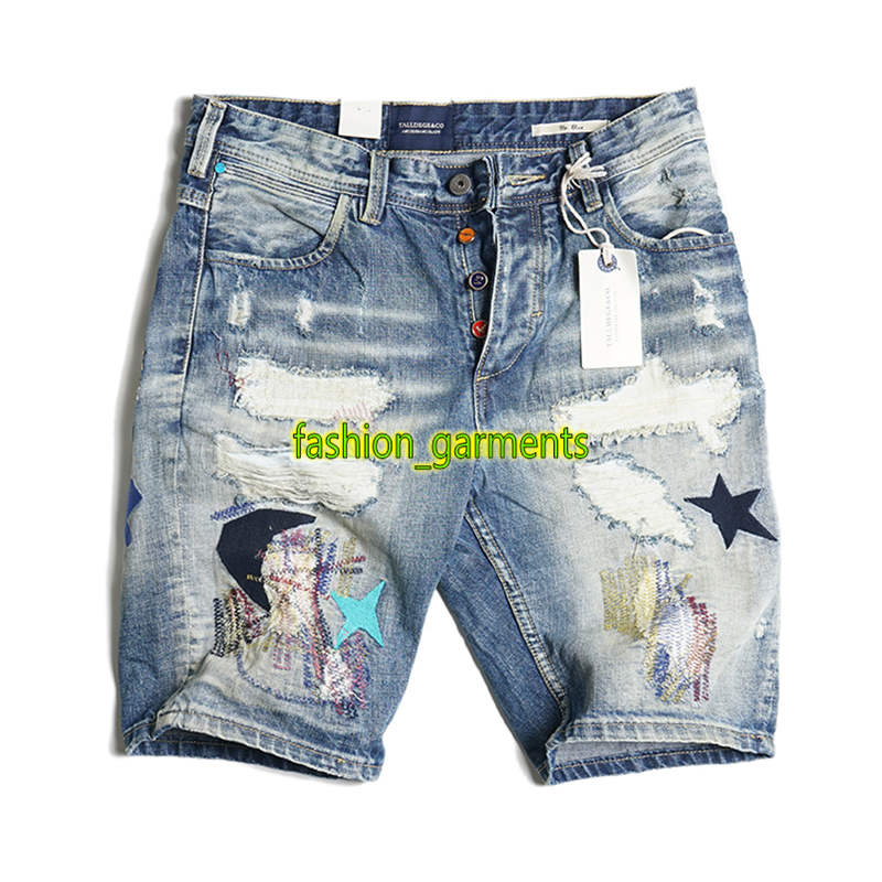 

New Mens Summer Fashion Shorts Retro Old Washed Patch Mens Denim Pants Men stylist Embroidered Denim Shorts Blue, Blue #151