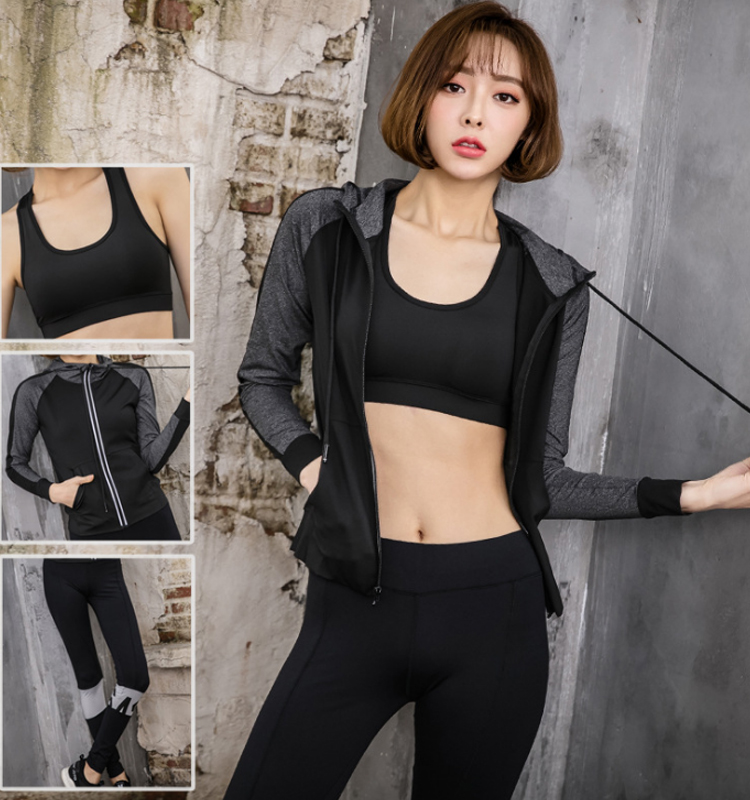 

Morning Running Suit, Quick Drying Yoga Suit, Three Piece set, Hooded Coat, Vest, Trousers, Professional Fitness Female, A 2 piece set