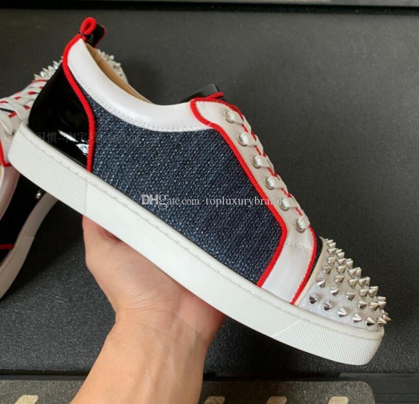 2020 Fashion Red Bottom Men's Spikes Casual Shoes Mens Women Suede Spike Canvas With Rivets Sport Sneakers With Original Box