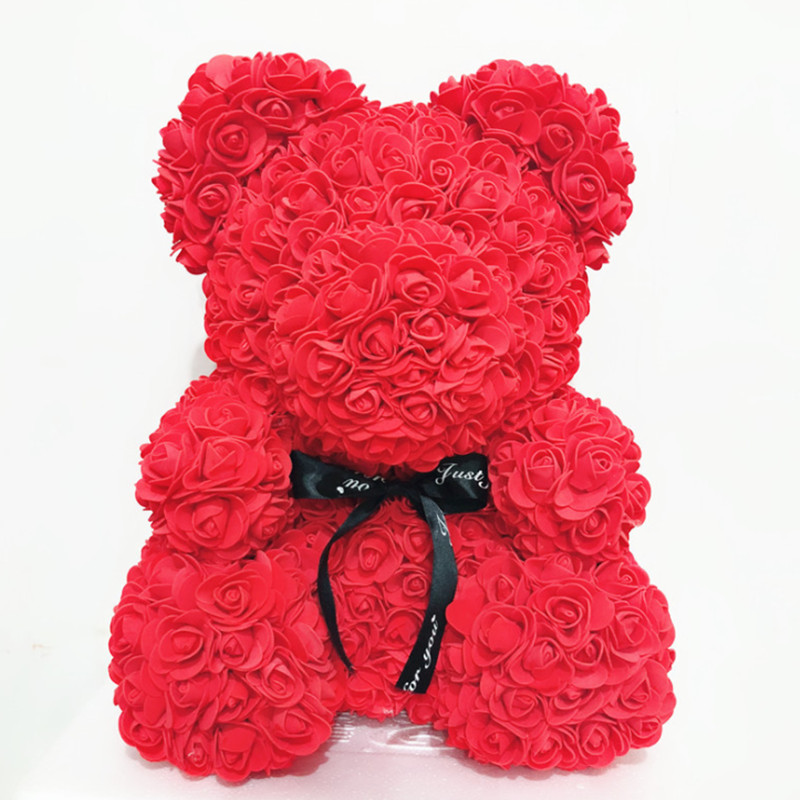 

25Cm Foam Bear Of Roses Bear Rose Flower Artificial New Year Gifts For Women Valentines Gift, Blue