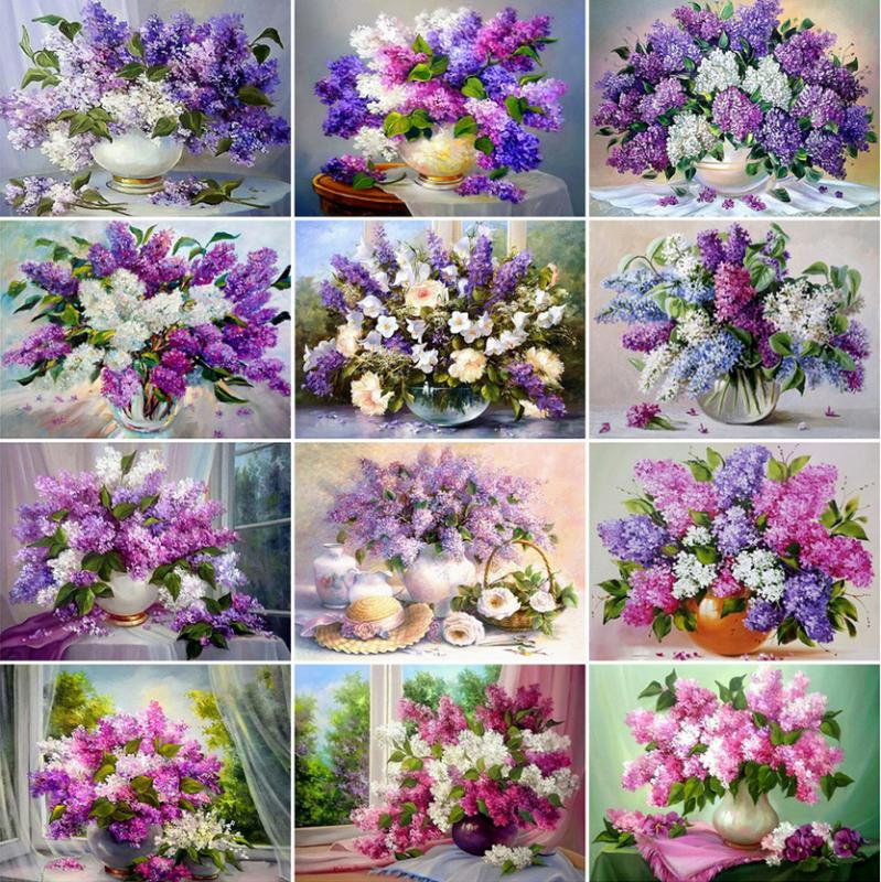 

Yikexin Diamond Painting Purple Lavender Flower Picture Full circular Diamond Embroidery Rhinestones Cross Stitch Home Decor