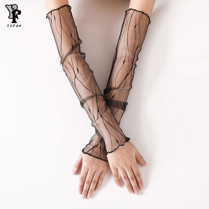 Guantes Moda de Malla Larga para Mujer Guantes sin Dedos Huecos Punk Multicolor Night Club Guantes Atractivos Mujeres