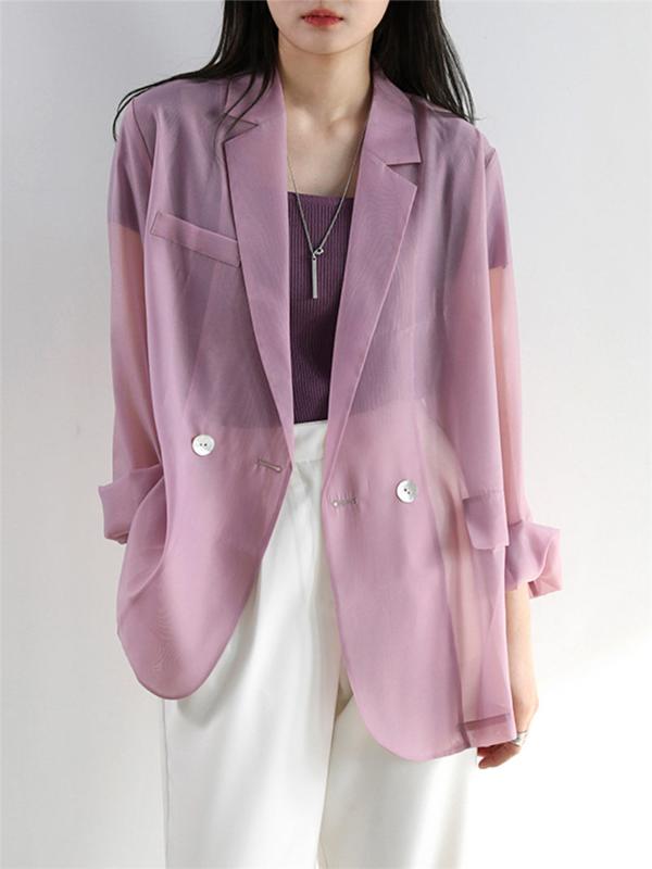 

Perspective Cardigan V-neck Chiffon Sunscreen Shirt Female Thin Tulle Loose Long Sleeve Wild Design Suit Jacket Solid Tops K598, Beige