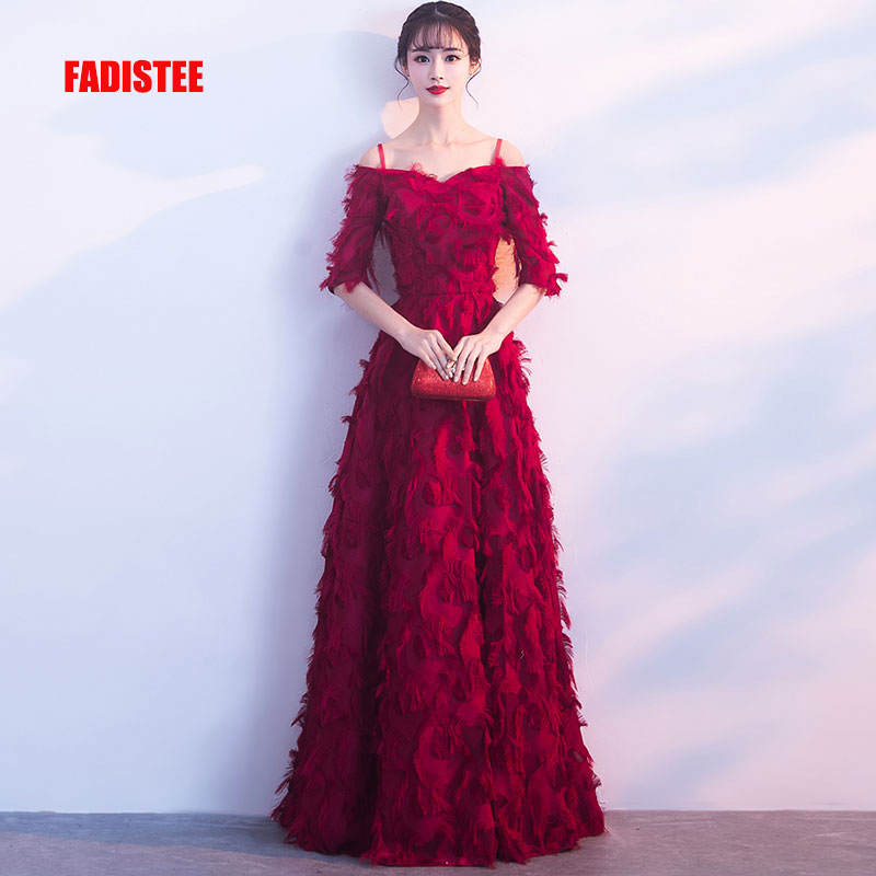 

Party Dresses FADISTEE Arrival Elegant Long Dress Prom Formal Lace Half Sleeves Simple Burgundy Evening