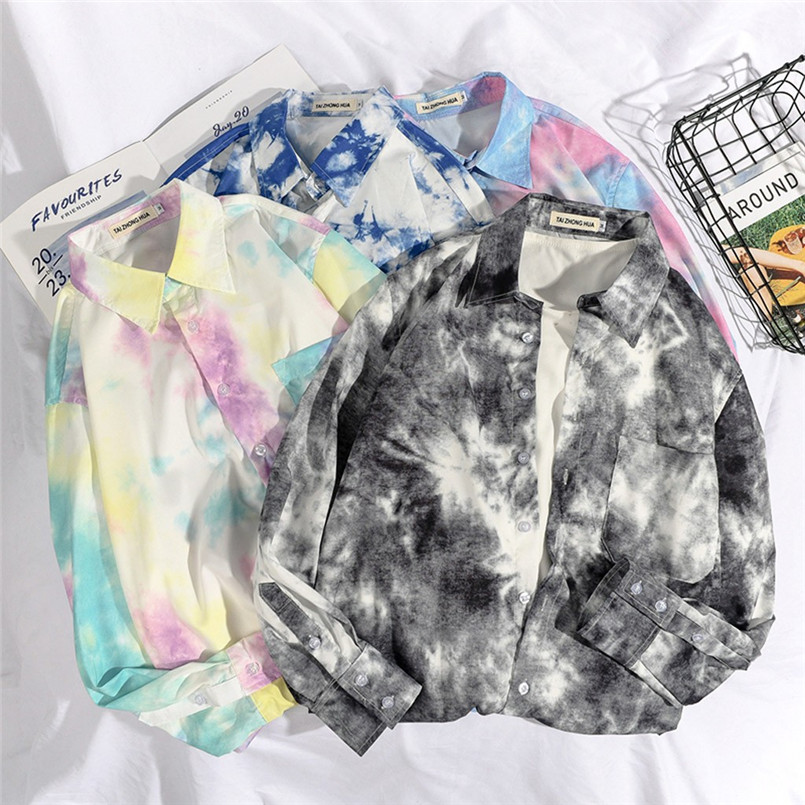 

Men Casual Long Sleeve Autumn And Winter Tie-dye Printed Loose Shirt Top Blouse Stylish Clothes in apparel for men #4n15, Black