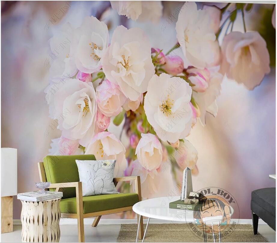

3d wallpaper custom photo mural Modern painting small broken flower romantic cherry blossom background on wall living room home decoration, Non woven