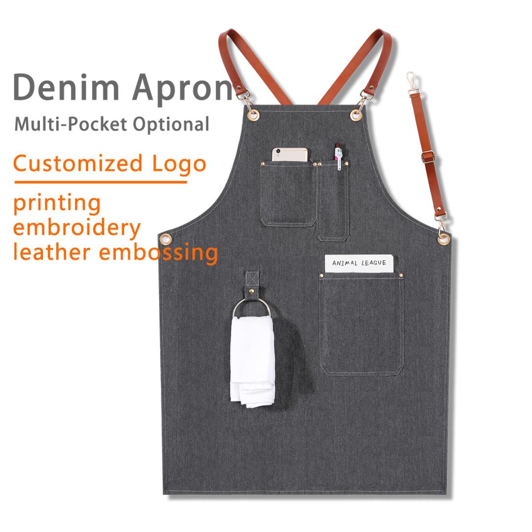 

Senior Denim Cowboy BBQ Apron Bib Leather Straps Delantal Cocina Kitchen Apron for Women Men Barber Cooking Restaurant Waitress