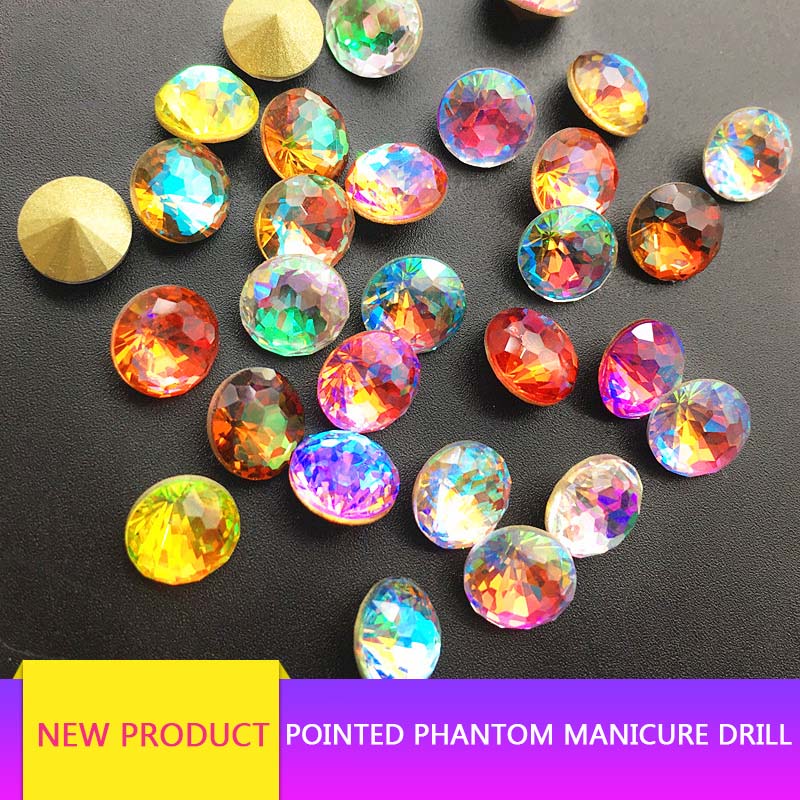 

Sharp Bottom Crystal Gradient Color 3D Nail Art Rhinestone Colored Shadow Coloured Phantom Crystal Round Spherical Glass