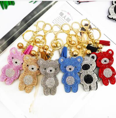 

DHL free Sparkling mini bear inlaid rhinestone keychain ladies bag cute bear pendant car key alloy pendant children's New Year gift