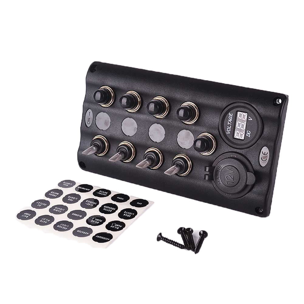 CAR DC12V 4 Gang LED Boat Toggle Switch Panel With 1 DC Voltmeter and 1 Power Socket-image-467286712