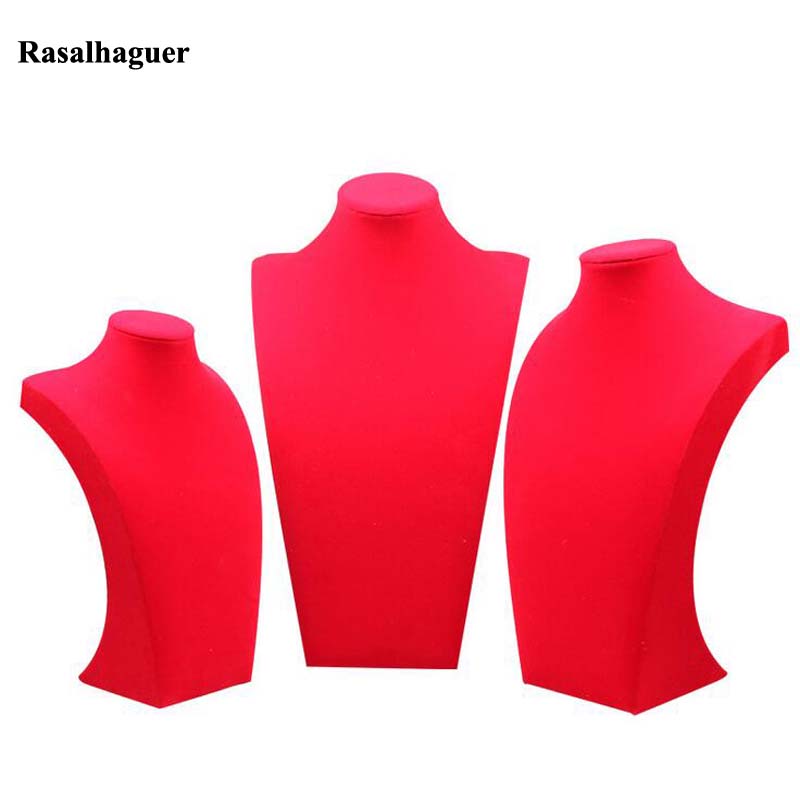 

Classic Red Velvet Mannequin Shelf Necklace Pendant Chain Jewelry Display Stand Holder Decorate Bracelet Jewelry Rack Show