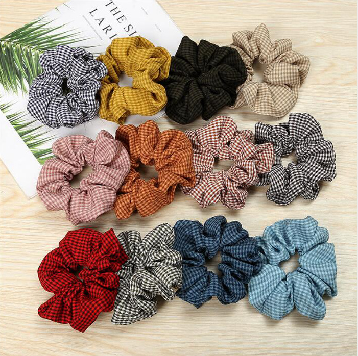 

Scrunchy Hairbands Plaid Scrunchie Ponytail Headband Grid Hair Holder Rope Headdress Rubber Band Fashion Houndstooth Hair Accesorios D4853, As pics