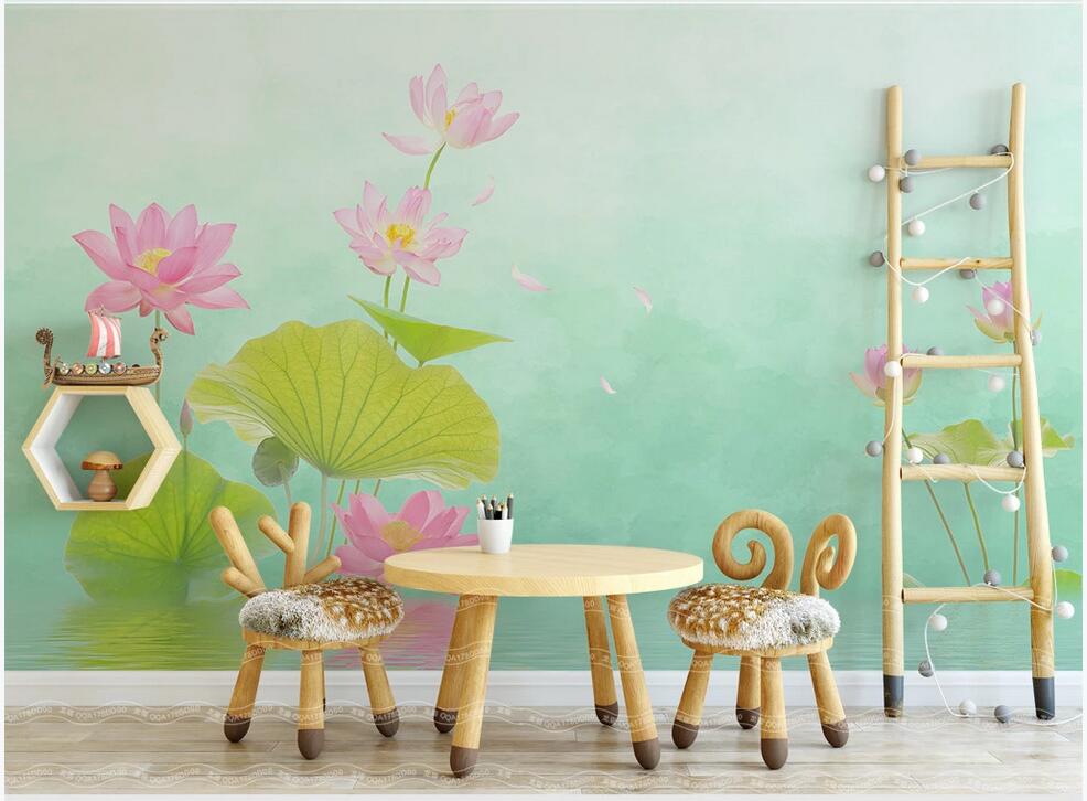 

WDBH 3d wallpaper custom photo Small fresh and elegant lotus lotus water pattern Nordic simple background home decor decoration painting, Non-woven