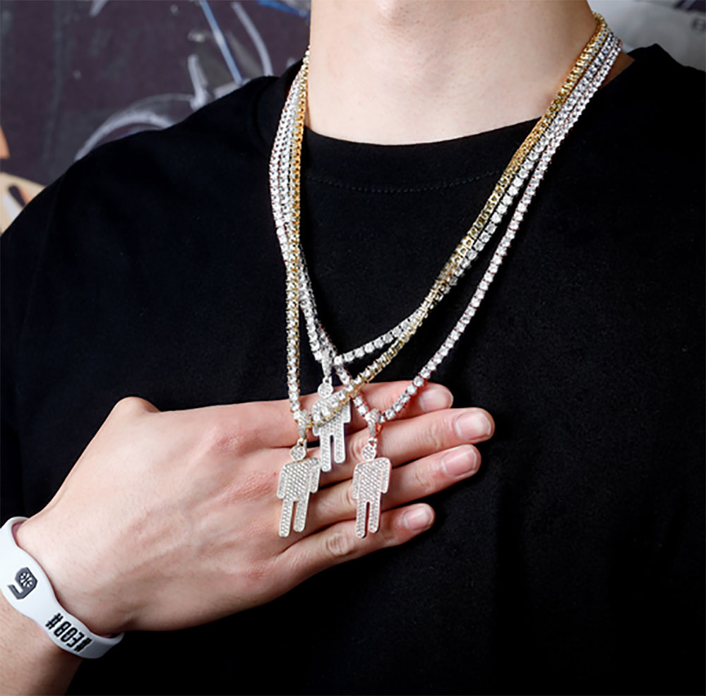 Hip Hop Billie Eilish Blohsh Pendentif Collier Micro Pave Zircon avec 24inch Tennis Chain