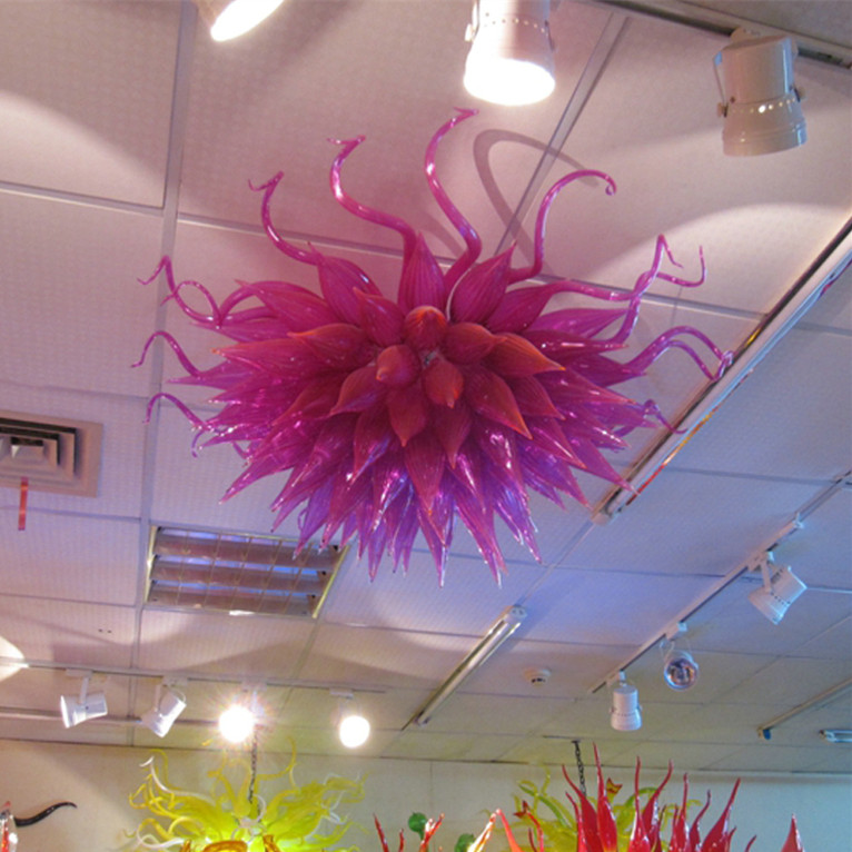 

Lamp Murano Lights 28 Inches Purple Lamps American Style Blown Glass Chandeliers Ceiling for Living Room Bedroom