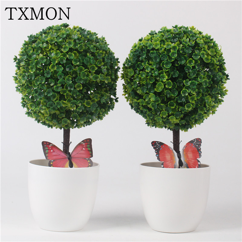 

Artificial Plants Bonsai Greative Mini Grass Ball Potted Small Tree For Home Garden Hotel Decor Decorative Flower Accessories, Green