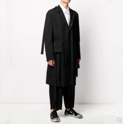 

5XL 2020 New Men's clothing Fashion personality Asymmetric stitching loose long suit Casual hairstylist plus size costumes, Suit black