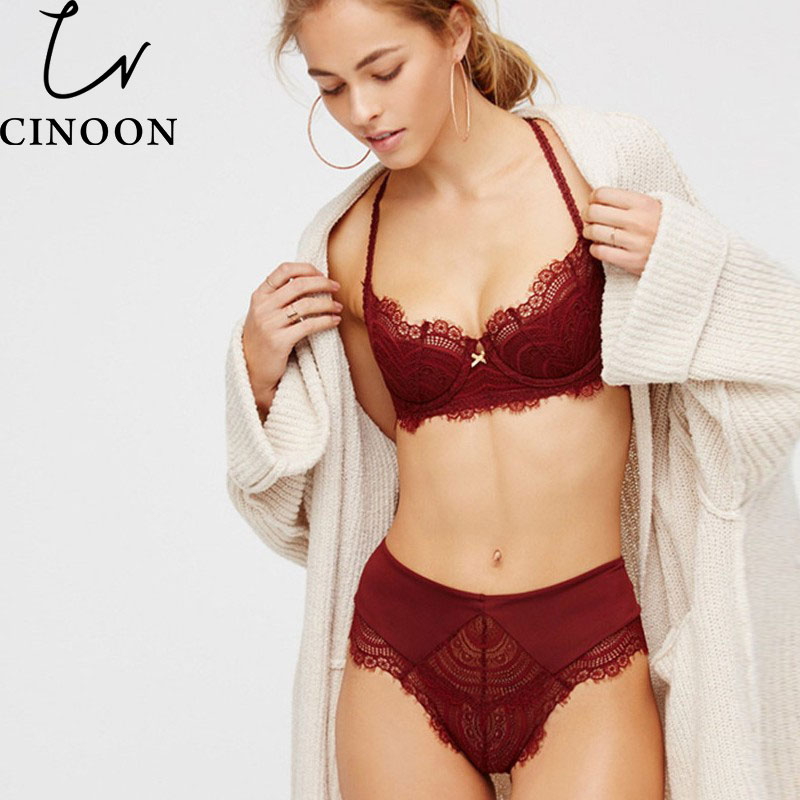 

CINOON New Lingerie Lace Bra Set Sexy Underwear Push up Brassiere Cotton Panty Fashion Design Breathable Comfortable Women Bra, Blue