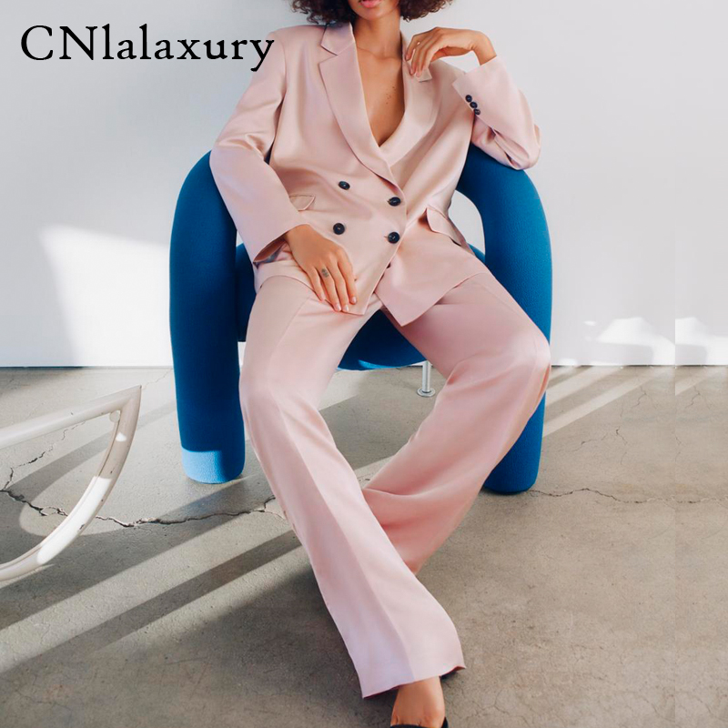 

CNlalaxury2020 Vintage Two Pieces Set Women Blazer Set Pink Double-breasted Blazer Jacket & Women Pant Suits Female Trouser Suit, Only pants