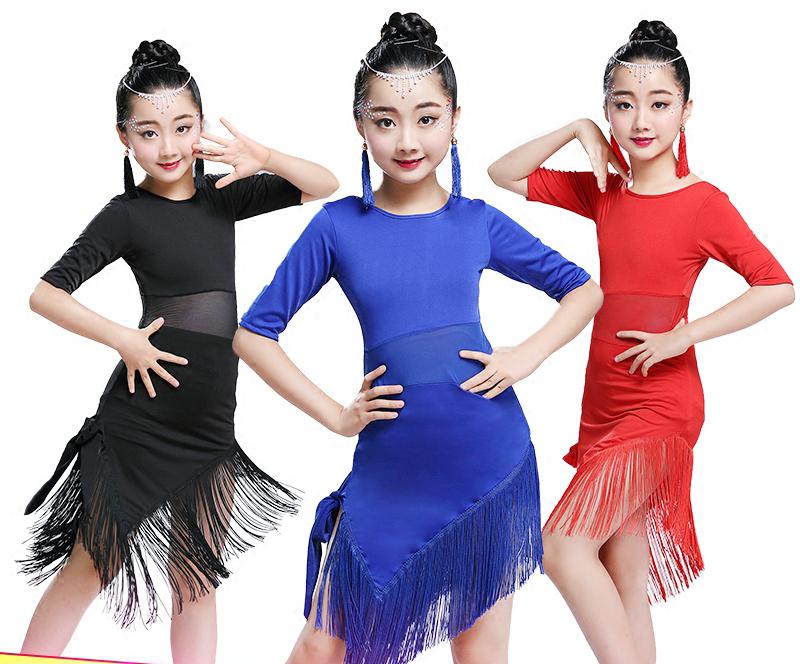 

Tassel Latin Dance Dress For Girls Children Salsa Tango Ballroom Dancing Dress Competition Costumes Kids Practice Dance Clothing, Black