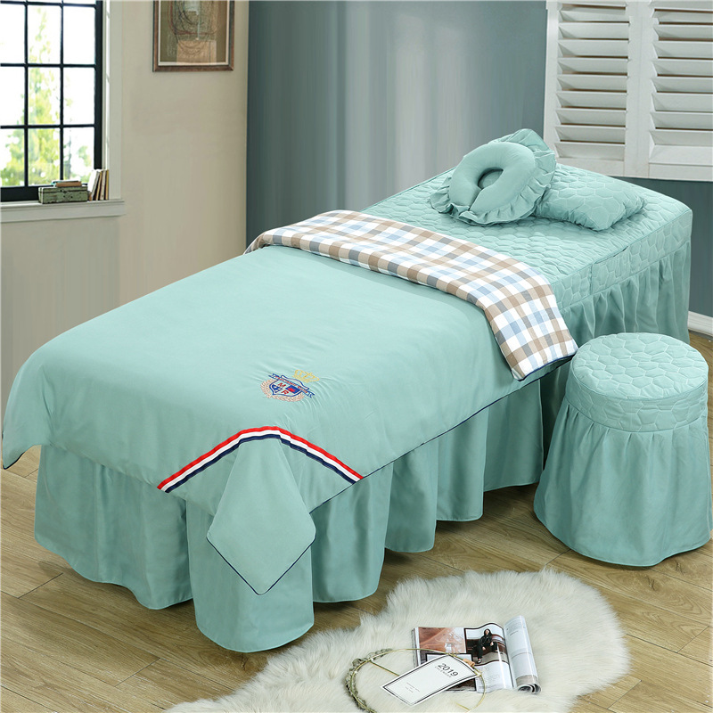 

High quality British style embroidery washing cotton beauty bedspread four-piece bed skirt with hole body massage bedspread, Style 16