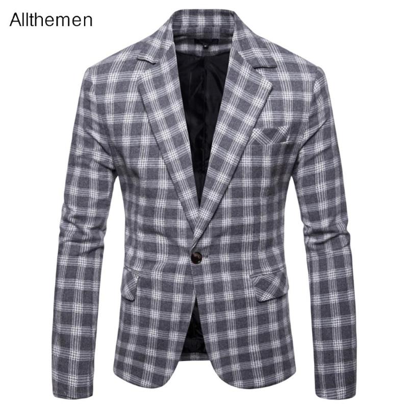 

Allthemen Men Blazer Men's Fashion Plaid Blazer Casual Dress Coat Jacket Men Slim Fit Masculine Notched Long Sleeve, As shown