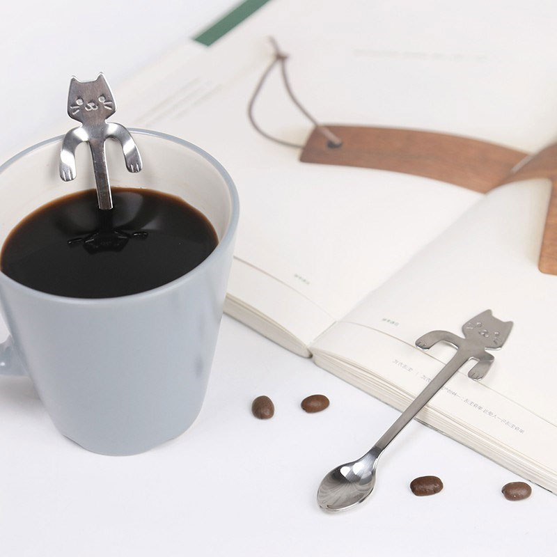 

Stainless Steel Cat Coffee Spoon Dessertspoon Grade Ice Spoon Candy Teaspoon Kitchen Supplies tableware