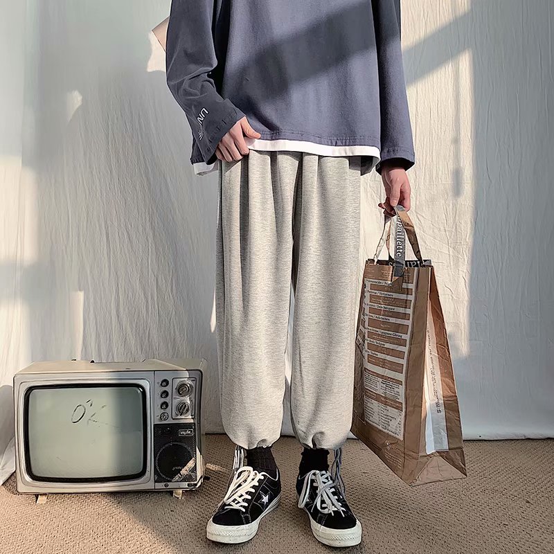 

Summer Thin Casual Pants Men's Fashion Solid Color Drawstring Joggers Pants Men Streetwear Hip Hop Loose Straight Trousers Mens, Black