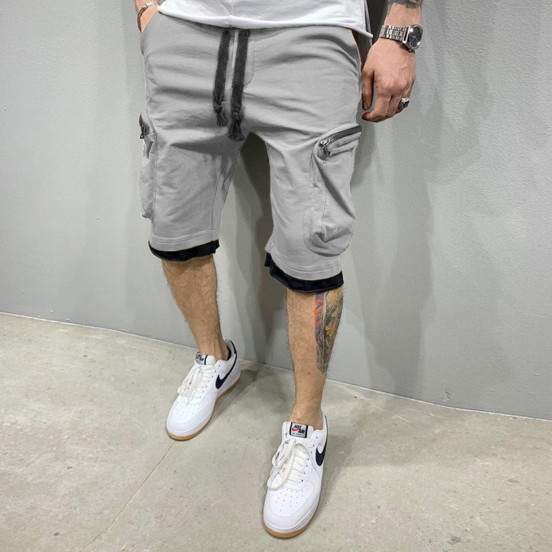 

Men's Knee-length Cotton Shorts Multi-pocket sport Casual shorts Men Loose fitness jogging short Summer New streetwear, Black