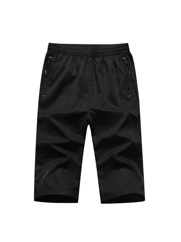 

Fashion Summer Quick Dry Thin Sports Pants Longer Shorts Slim Stretch Cropped Pants Plus Size Straight Casual Zipper Pockets, Black